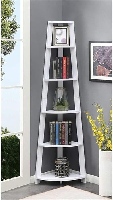 Pemberly Row 5-Tier Tall Wall Corner Bookshelf, 71 in Height, MDF and Particle Board, White Finis... | Amazon (US)