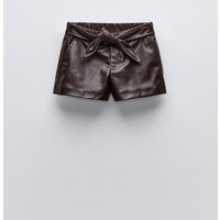 Zara - Faux Leather Bermuda Shorts With Tie Detail In Brown - 1½ Years (86 Cm) - Kids | Zara UK