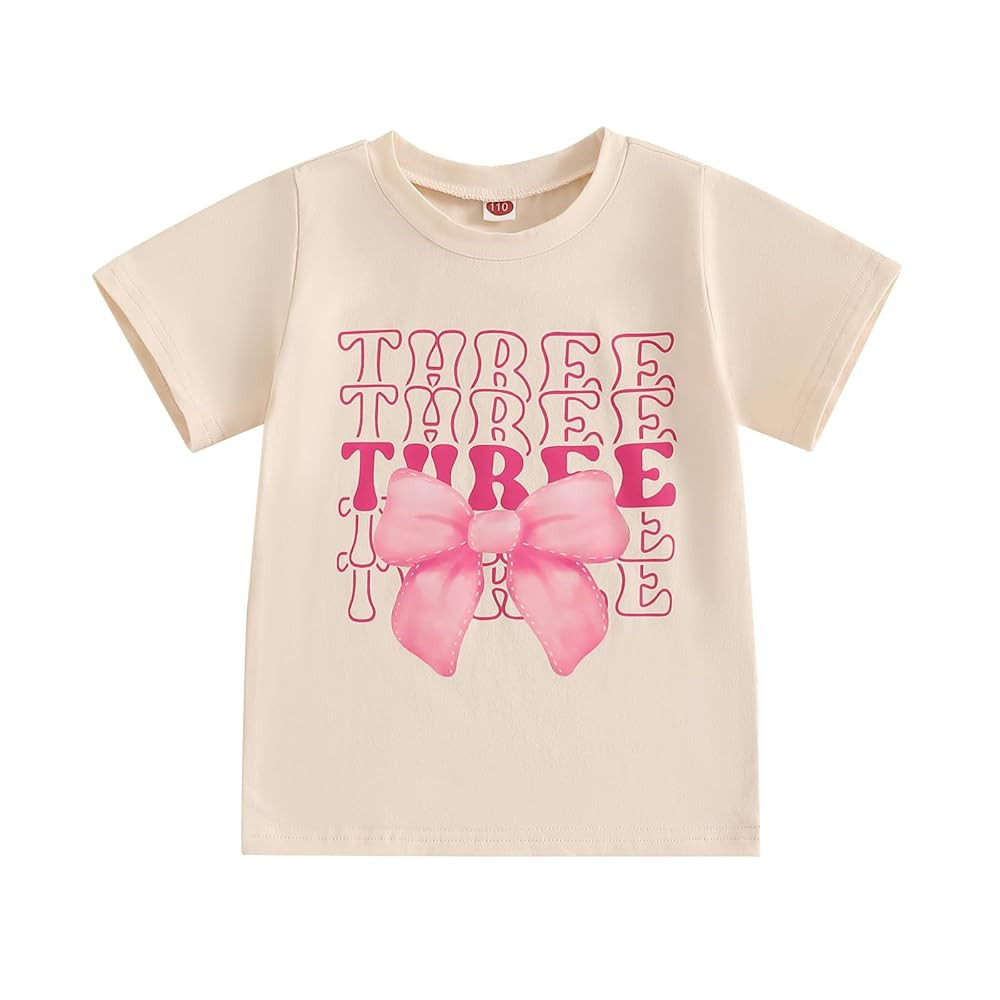 Toddler Baby Girl 1st 2nd 3rd 4th Birthday Outfit Bow One Two Three Four Year Old Short Sleeve T-... | Amazon (US)