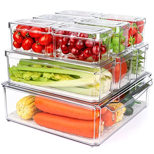 10 Pack Refrigerator Pantry Organizer Bins, Stackable Fridge Organizer Bins with Lids, Clear Plastic Food Storage Bins for Kitchen, Countertops, Cabinets, Fridge, Drinks, Fruits, Vegetable, Cereals | Amazon (US)