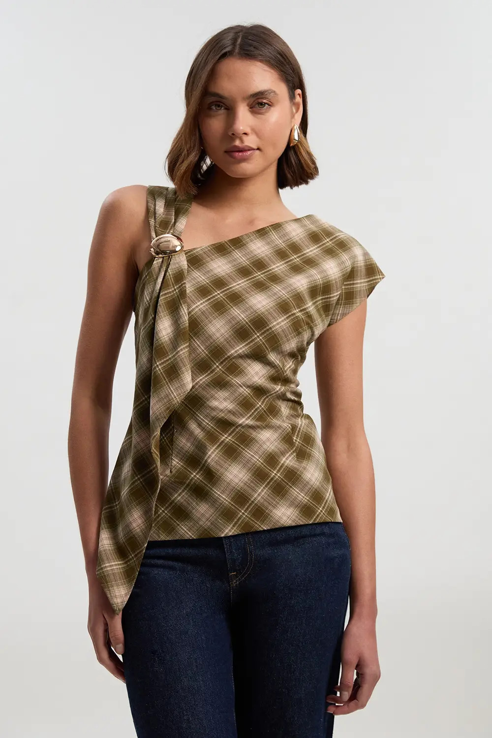 Tailored Check Trim Detail Sleeveless Top | Karen Millen UK + IE + DE + NL