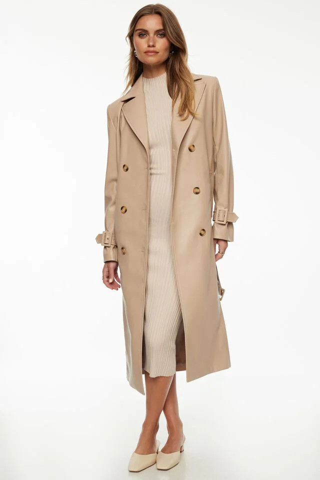 Military Faux Leather Trench Coat | Dynamite Clothing