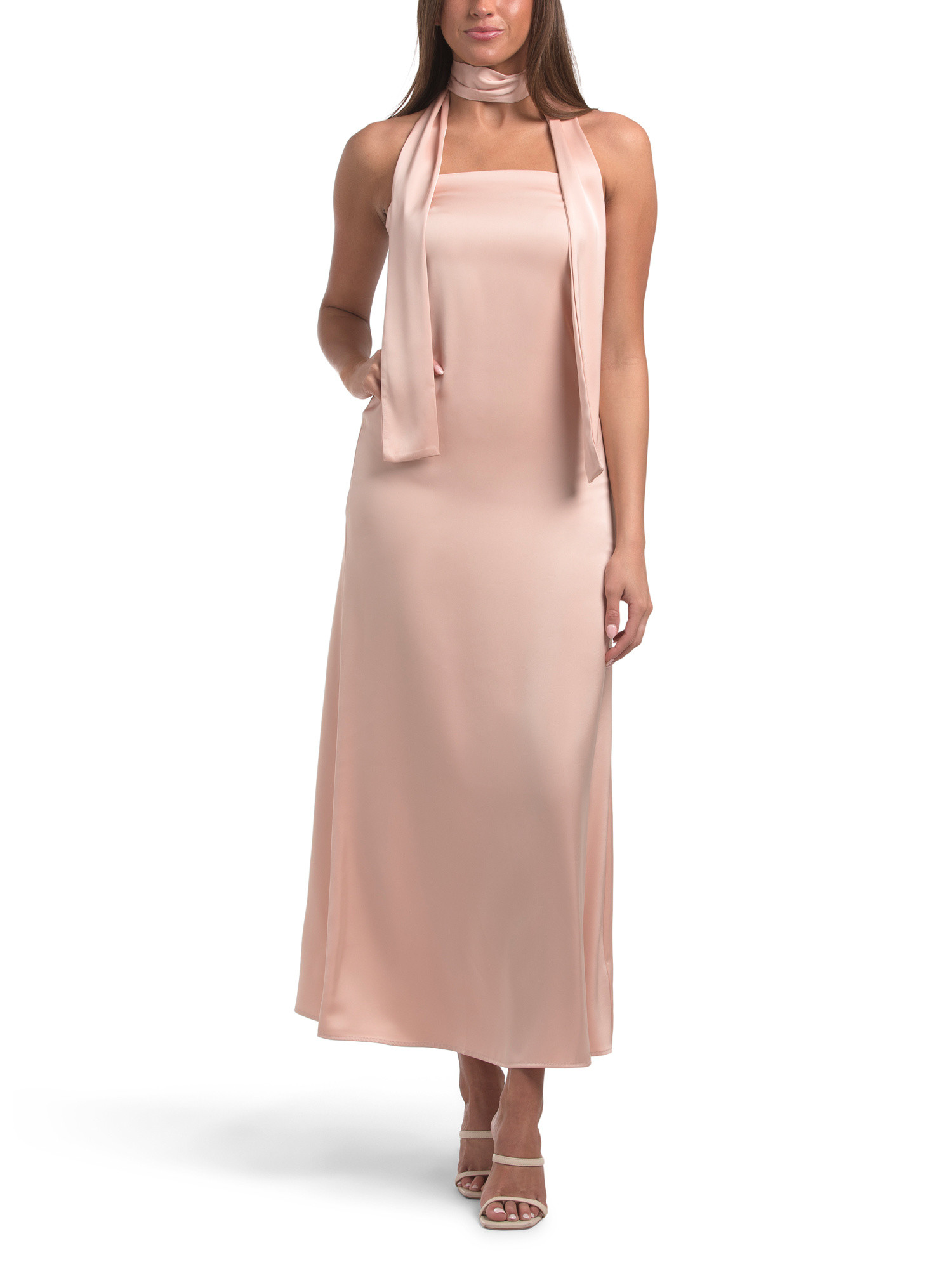 Strapless Maxi Dress With Neck Scarf | TJ Maxx