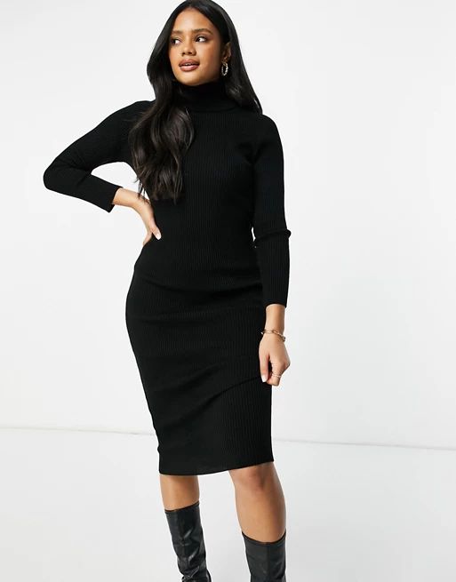 Fashionkilla knitted high neck midi bodycon dress in black | ASOS (Global)