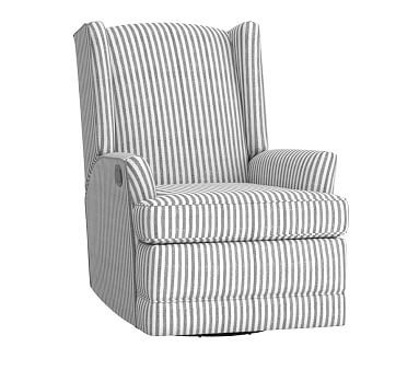 Modern Wingback Swivel Glider & Manual Recliner, Vintage Stripe Gray/White | Pottery Barn Kids