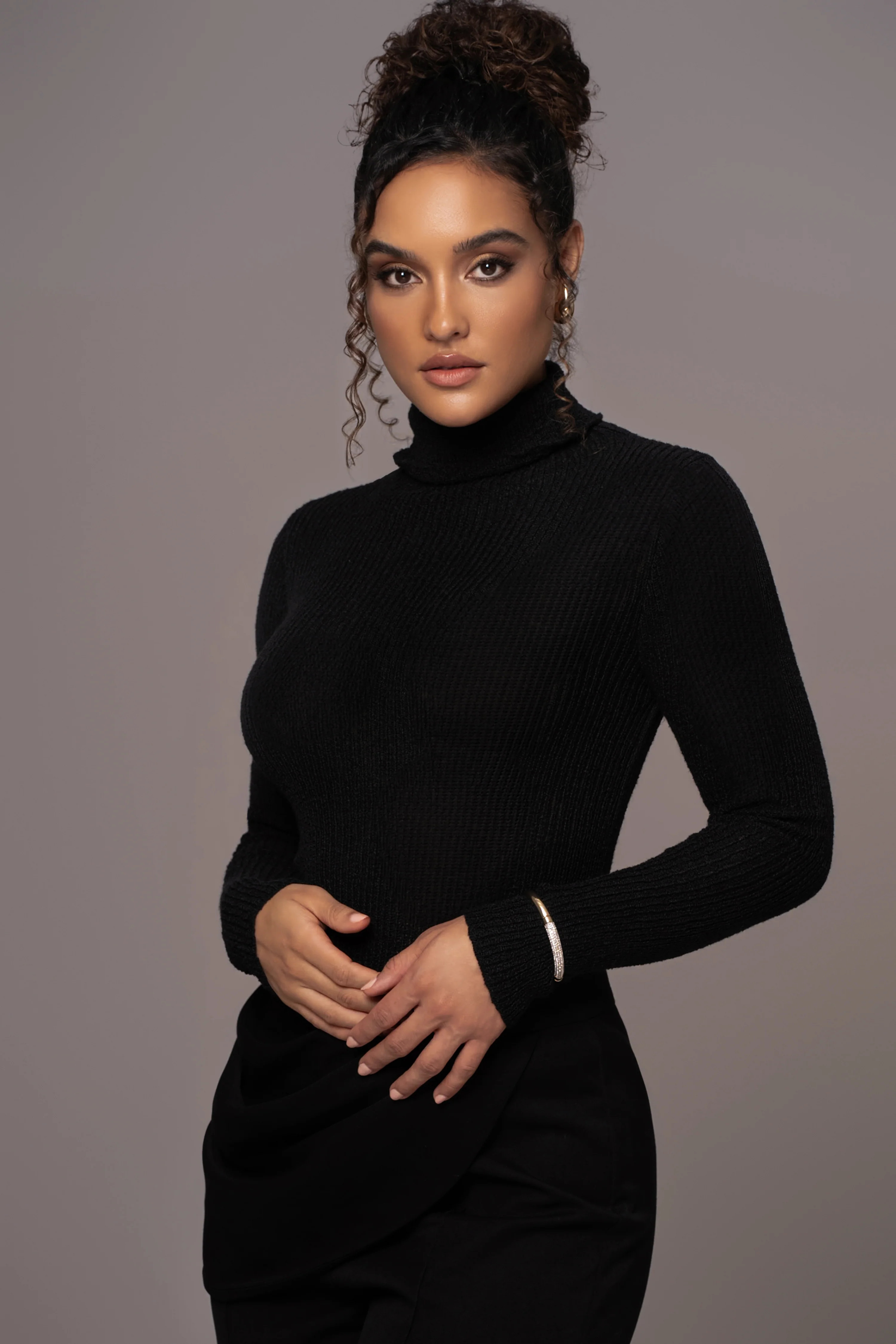 Black Carli Turtle Neck Top S | JLUXLABEL