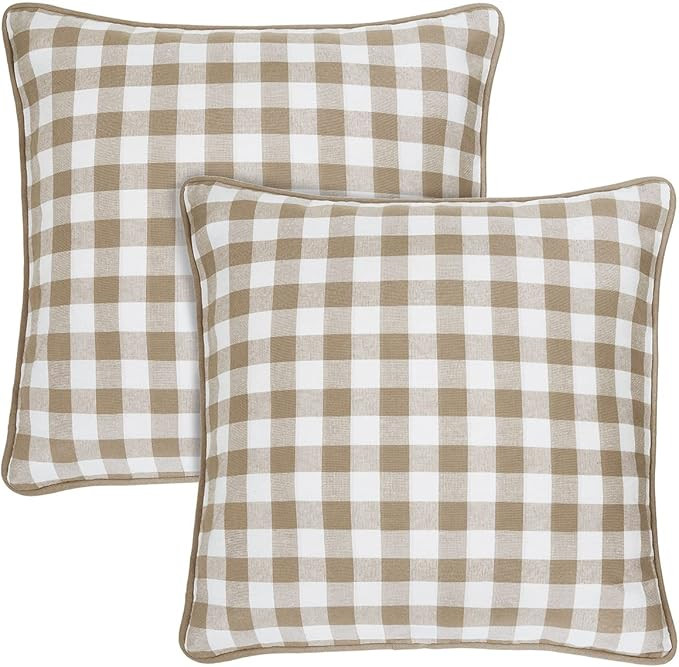 Buffalo Check Throw Pillow Covers, 2 Pack, Taupe - 7" x 13" - Square Extra Wide Pillow Covers wit... | Amazon (US)