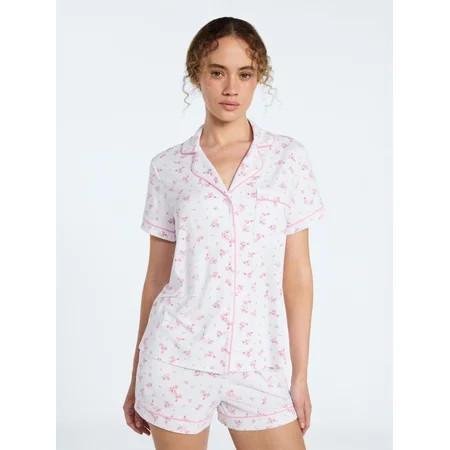Joyspun Women’s Mommy and Me Notch Collar Top and Shorts Family Matching Pajama Set, Sizes XS-3... | Walmart (US)