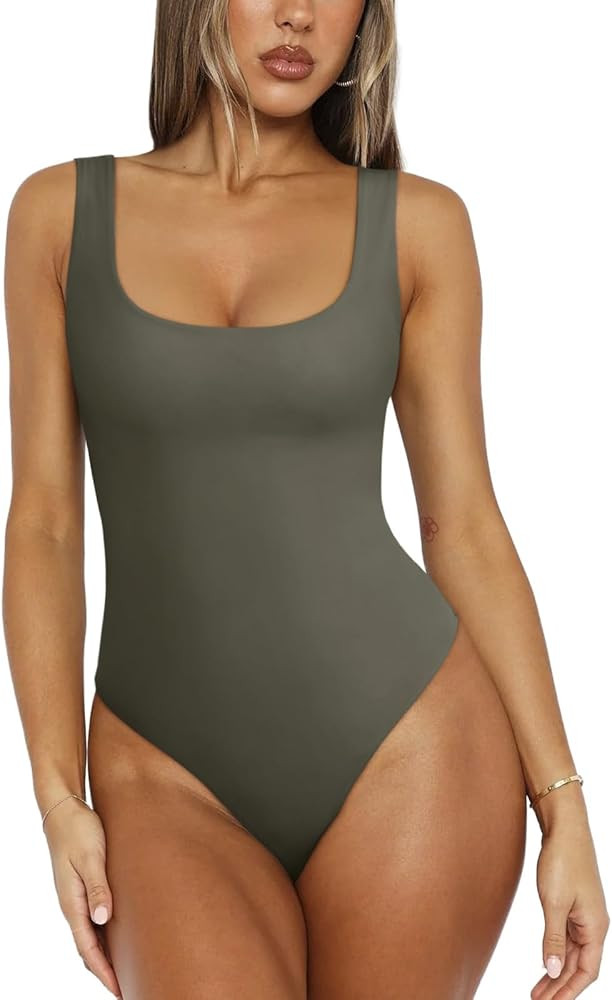 REORIA Women's Sexy Scoop Neck Sleeveless Bodysuit Backless Double Lined Tank Tops | Amazon (US)