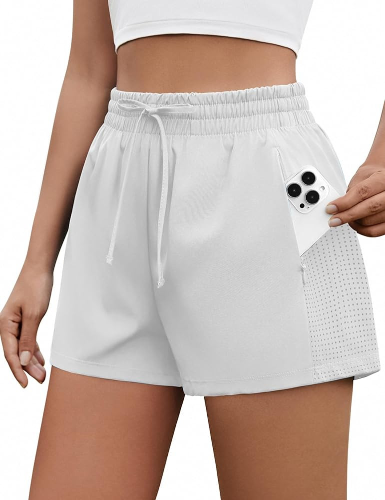 PINSPARK Womens Athletic Shorts High Waisted Running Shorts 2 in 1 Drawstring Quick Dry Gym Short... | Amazon (US)