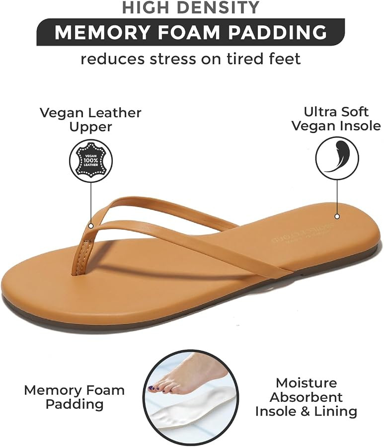 Project Cloud Vegan Leather Flip Flops for Women Footwear - Memory Foam Flats Summer Sandals for ... | Amazon (US)