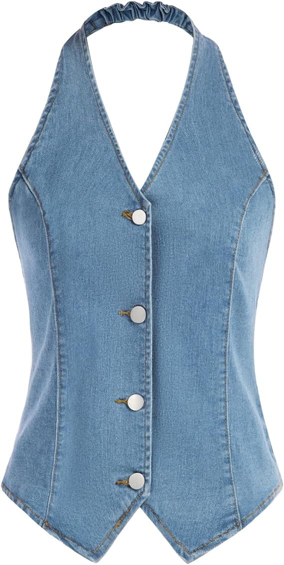 Belle Poque Womens Vintage Waistcoat Vest Halter Neck Button Down Dressy Vests | Amazon (US)
