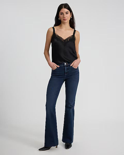 Mid Rise Dark Wash Hyper Sculpt '70s Flare Jeans | Express