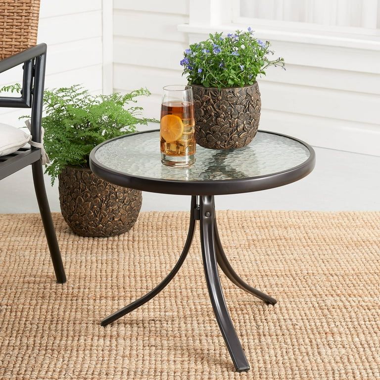 Mainstays Round Glass Side Table, 20" D x 17.5”H, Dark Brown Finish | Walmart (US)