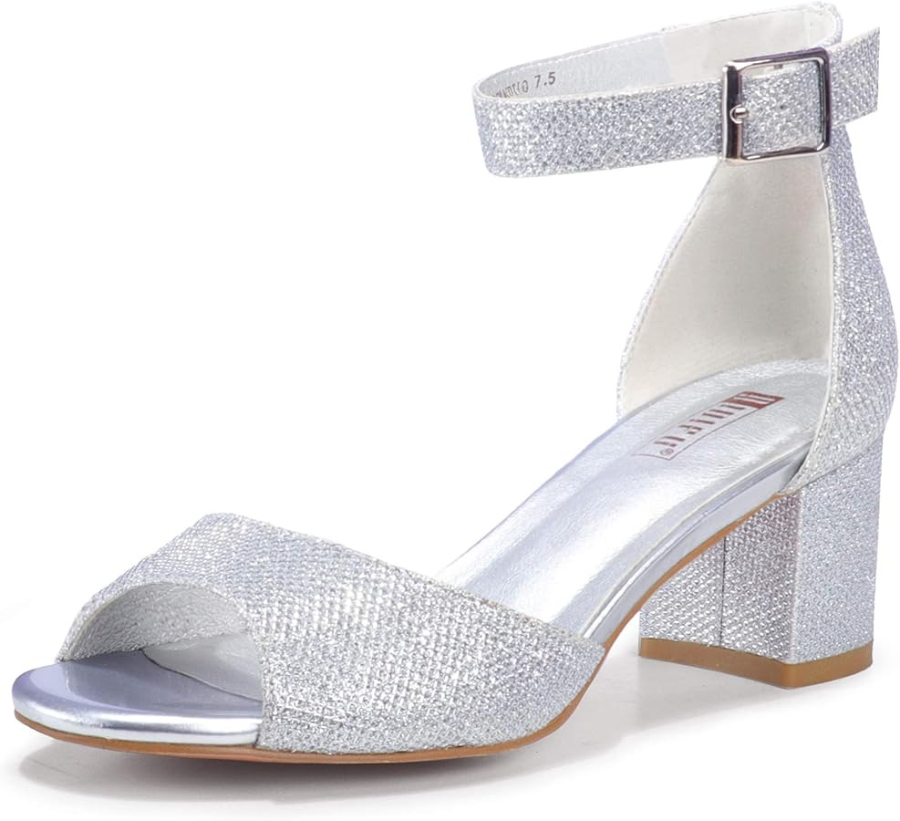 IDIFU Women's Candie Low Block Heels Sandals Peep Toe Chunky Ankle Strap Wedding Dress Shoes | Amazon (US)