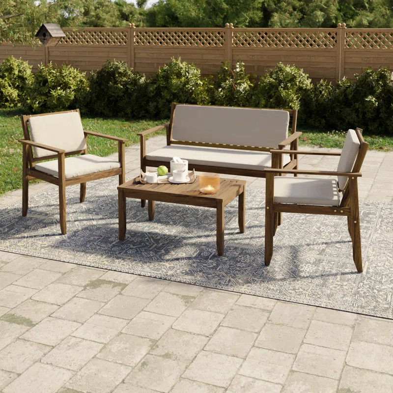 Ejnar 4-Piece Outdoor Patio Furniture Set In Solid Acacia Wood | Wayfair North America