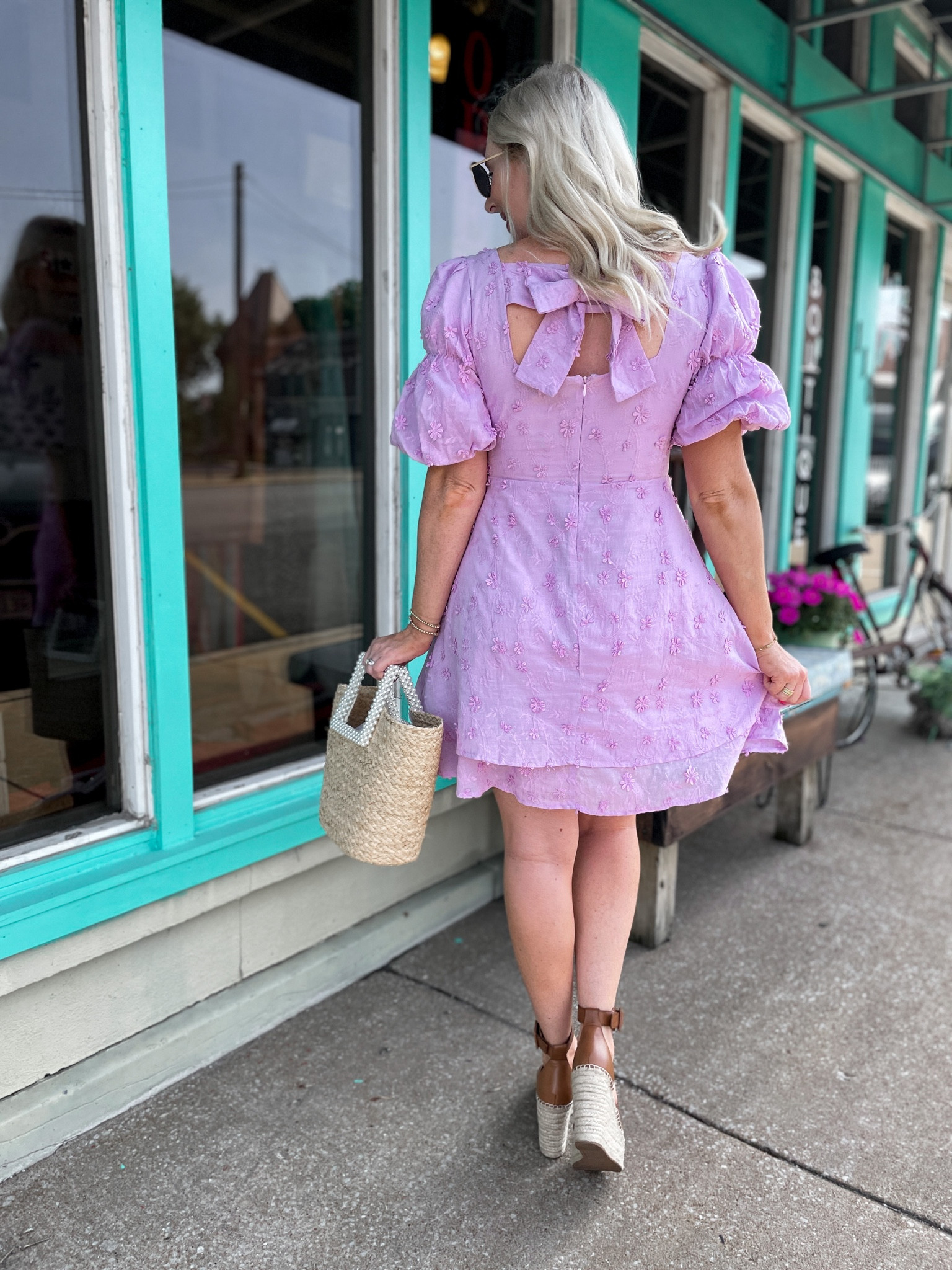 Walmart outfit, Walmart dress, purple dress, bow back dress, Marc fisher wedges 

#LTKstyletip #LTKshoecrush #LTKunder50