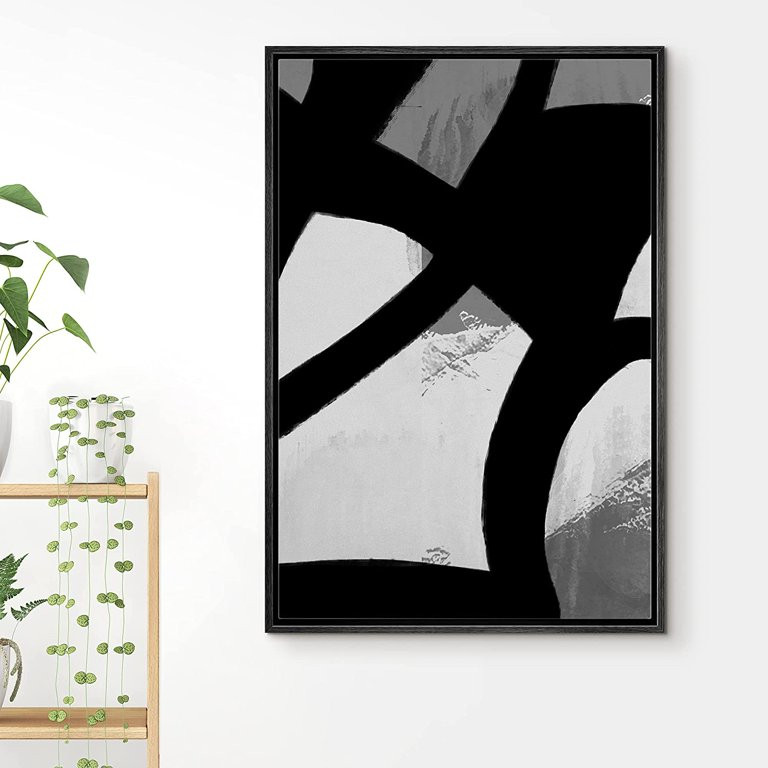 Wall26 Framed Canvas Print Wall Art Curved Dark Lines on Gray Backdrop Abstract Shapes Illustrati... | Walmart (US)