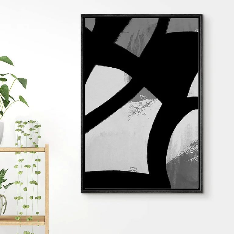 Wall26 Framed Canvas Print Wall Art Curved Dark Lines on Gray Backdrop Abstract Shapes Illustrati... | Walmart (US)