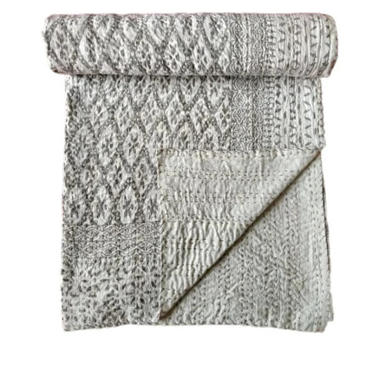 Indian Kantha Quilt Handmade Grey Hand Block Printed 100% | Etsy | Etsy (US)