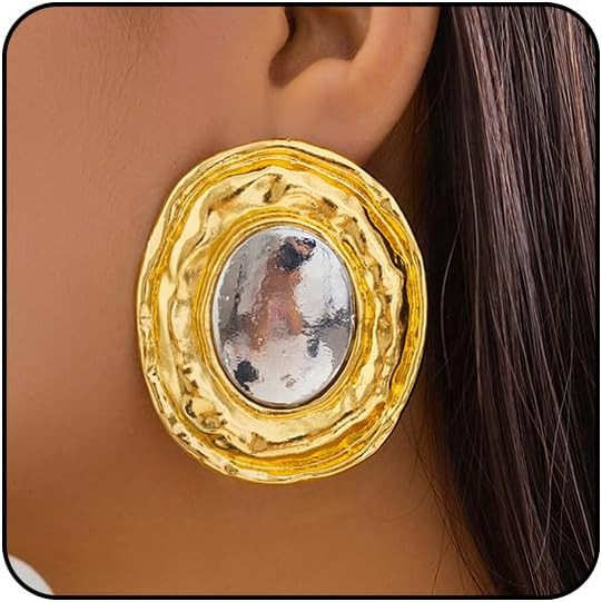 Mixed Metal Statement Earrings for Women Chunky Earrings Big Statement Large Oval Round Pebble Sh... | Amazon (US)