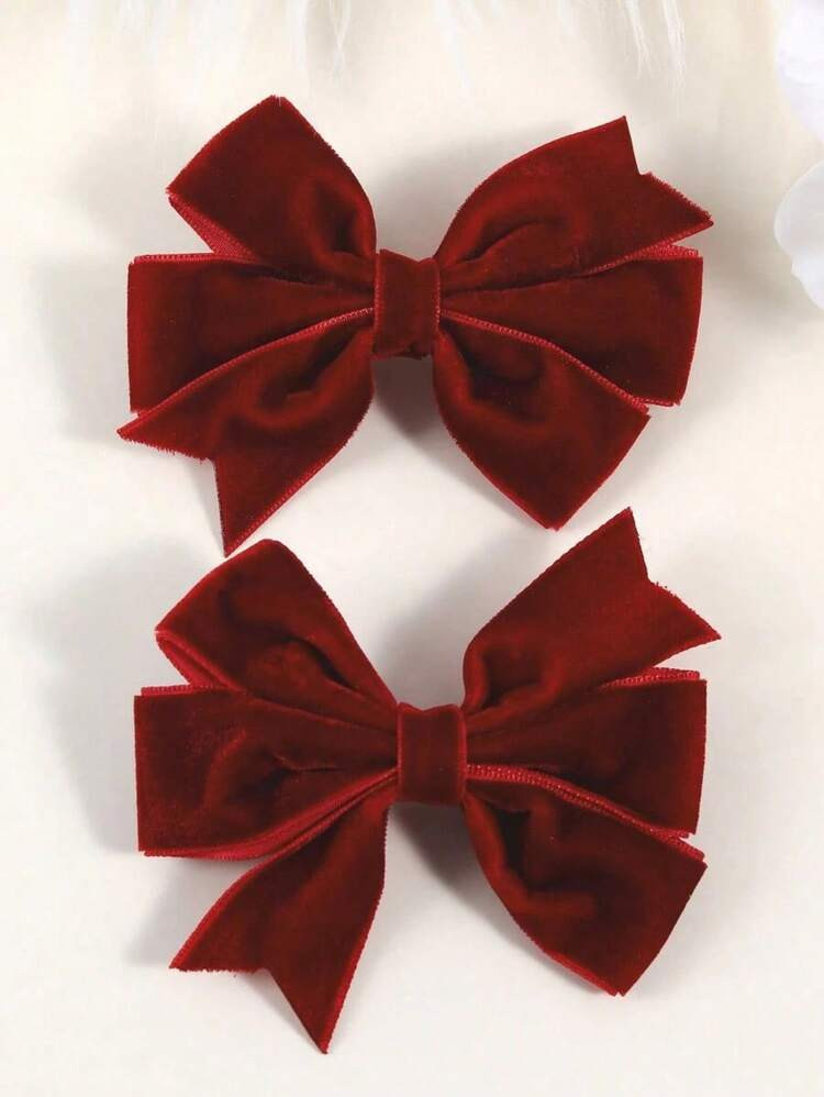 2pcs Hair Bows For Wine Red Bow Alligator Clips Small Bows Fall Winter Hair Clips Pigtail Bows Barrettes | SHEIN