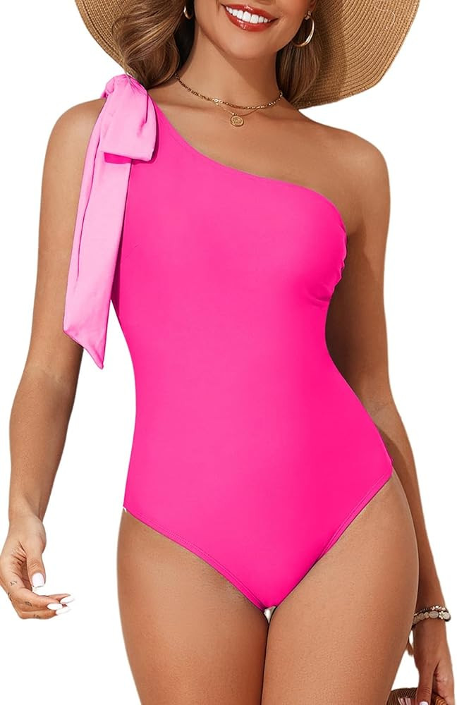 Herseas Women One Bow Shoulder One Piece Swimsuit Asymmetric Cutout Bathing Suit | Amazon (US)