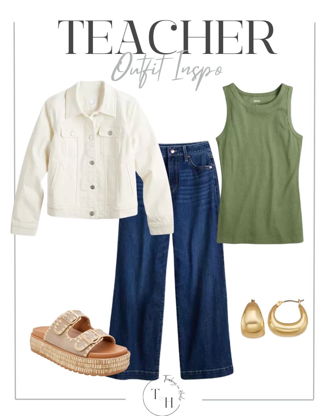 Tank top  jean jacket  wide leg jeans  sandals  slide on sandals  gold hoop earrings  spring ootd  teacher outfit  teacher ootd  casual ootd 

#LTKStyleTip #LTKSpringSale #LTKSeasonal