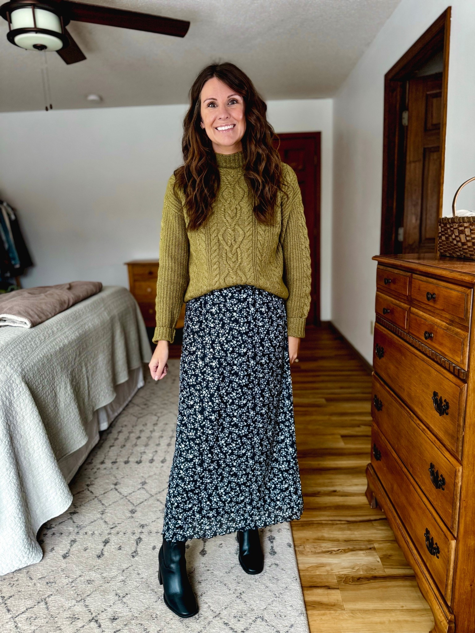 Wearing small in my tank, xs in my sweater and small in my skirt. My boots are size 6.5.. you could also add fleece lined tights under for extra warmth! 

#LTKPetite #LTKHoliday #LTKFindsUnder50