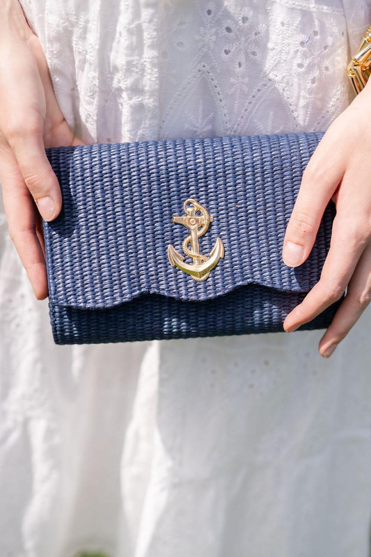 Scalloped Ruby Straw Clutch - Navy | Lisi Lerch Inc