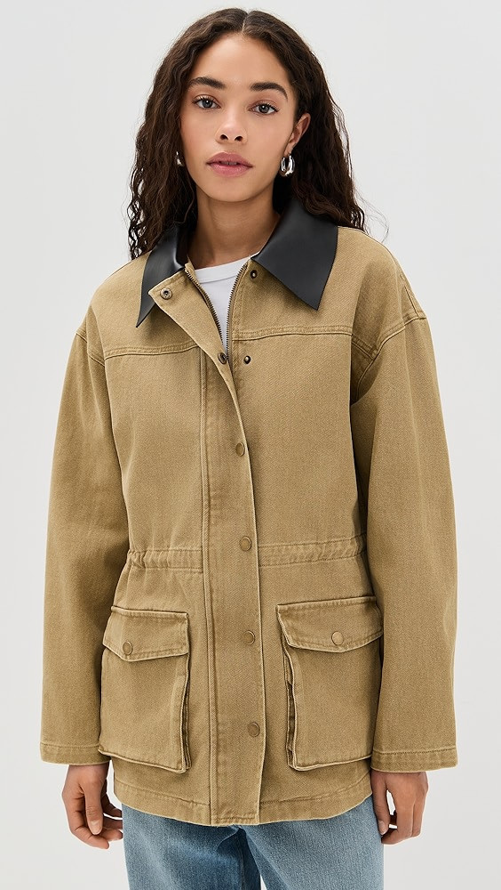 Pixie Market Faux Leather Collar Barn Jacket | Shopbop | Shopbop