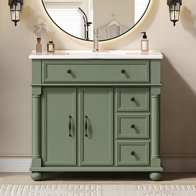 ONBRILL 36" Modern Bathroom Vanity with Sink, Freestanding Bath Vanity with Integrated Ceramic Ba... | Amazon (US)