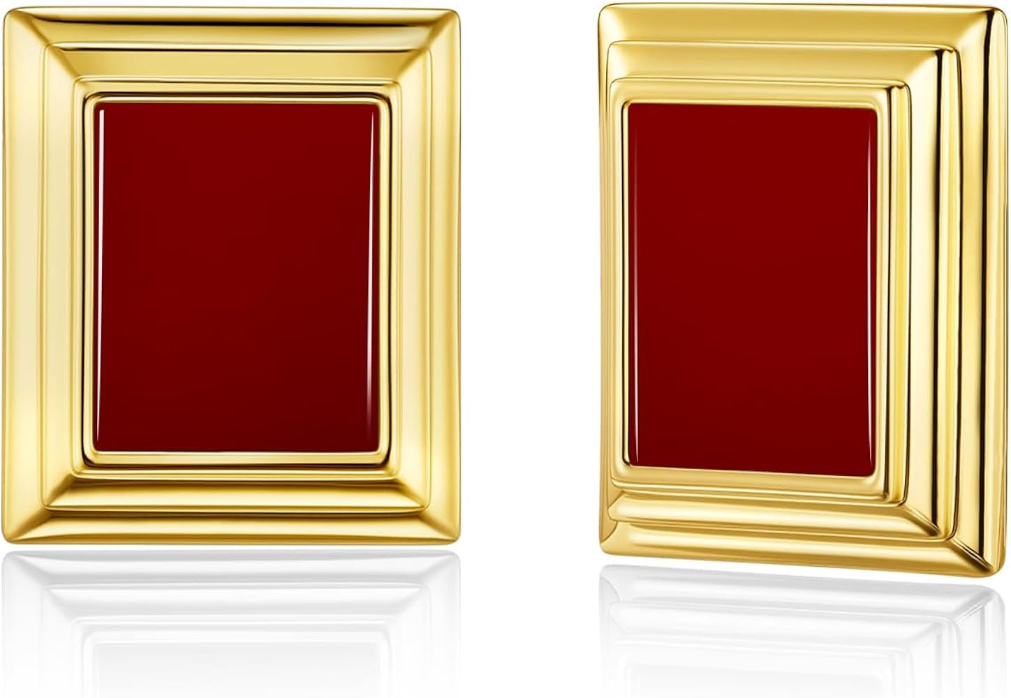 18K Gold Plated Burgundy Maroon Black Large Chunky Thin Ribbed Chamfered Square Geometric Dangle ... | Amazon (US)