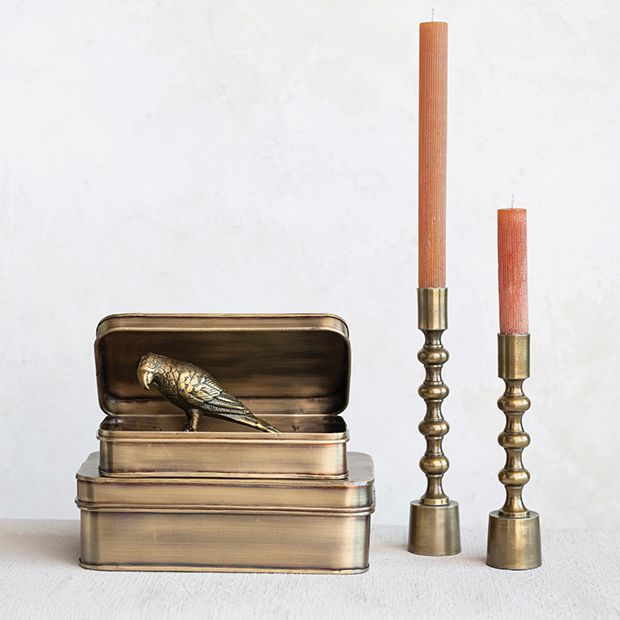 Antique Brass Hinged Metal Box Set of 2 | Antique Farm House