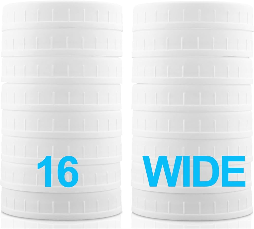 WIDE Mouth Mason Jar Lids [16 Pack] for Ball, Kerr and More - White Plastic Storage Caps for Maso... | Amazon (US)