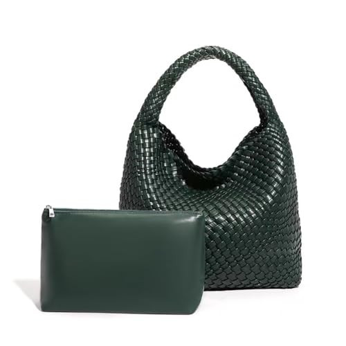Leather Weave Purses For Women Fashion Shoulder Hobo Bags Woven Tote Handbag Top Handle Bucket Bags (Dark Green) | Amazon (US)