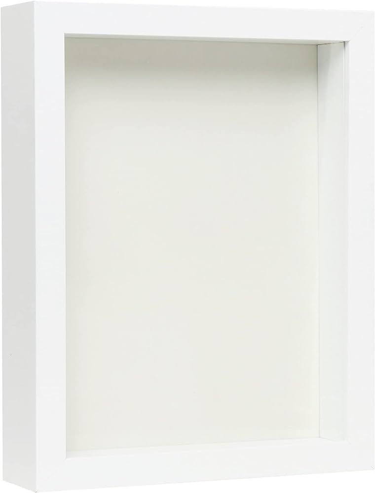 FrameWorks 8” x 10” White Wooden Shadow Box Frame – Soft Felt Back, Tempered Glass, and Inc... | Amazon (US)