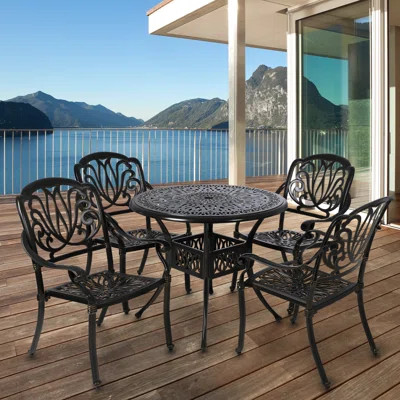 5Pcs Cast Aluminum Outdoor Patio Dining Set, All-Weather Dining Set For Patio, Garden, Backyard, And Balcony (35.4" Round Table+4 Elizabeth Chairs) | Wayfair North America