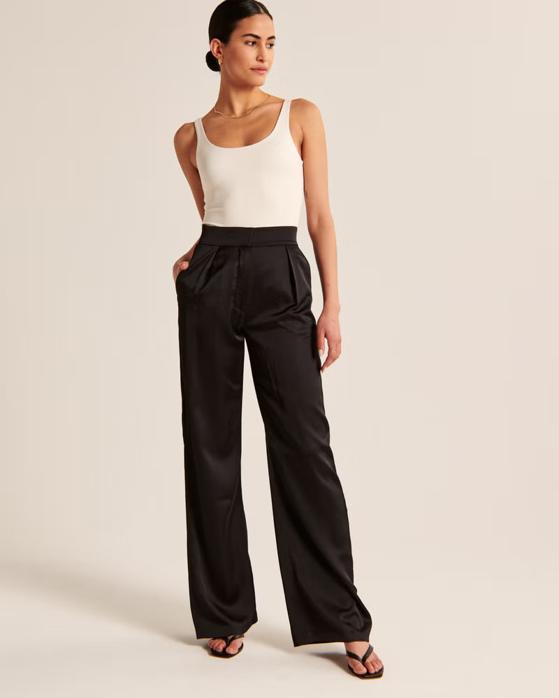 Tailored Satin Wide Leg Pant | Abercrombie & Fitch (US)