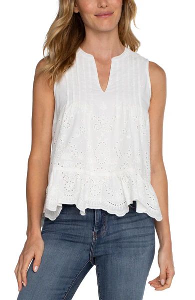 SLEEVELESS WOVEN EYELET TOP | Liverpool Jeans