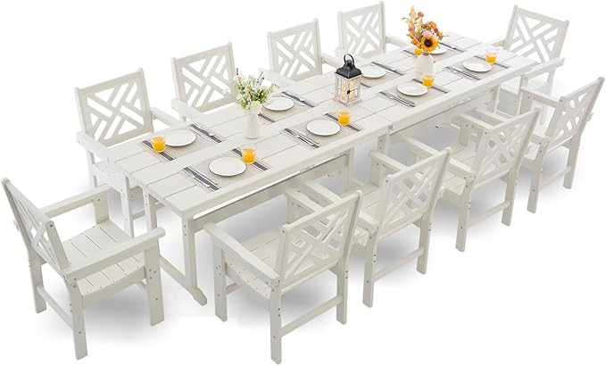 HDPE Dining Table Set for 10,12-Piece Outdoor Table and Chairs Include 10 Dining Chairs and 2 Pcs... | Amazon (US)