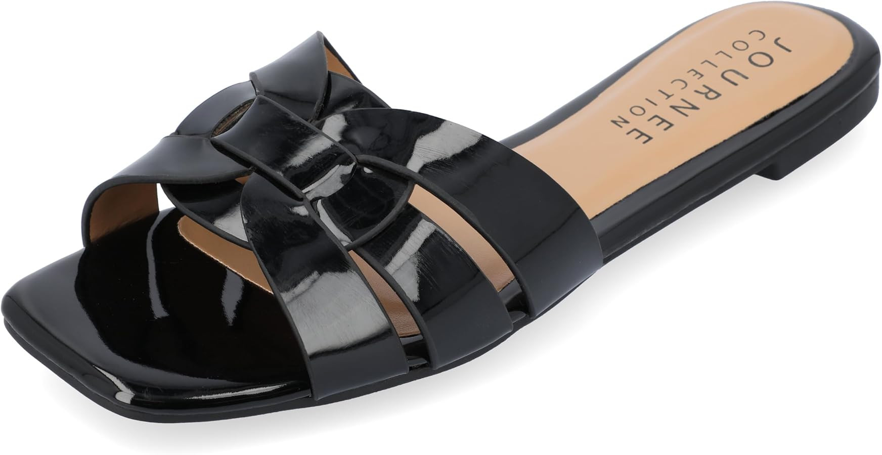 Journee Collection Womens Flat Open Square Toe Fashion Banded Sandal Comfortable Dressy Slip On A... | Amazon (US)