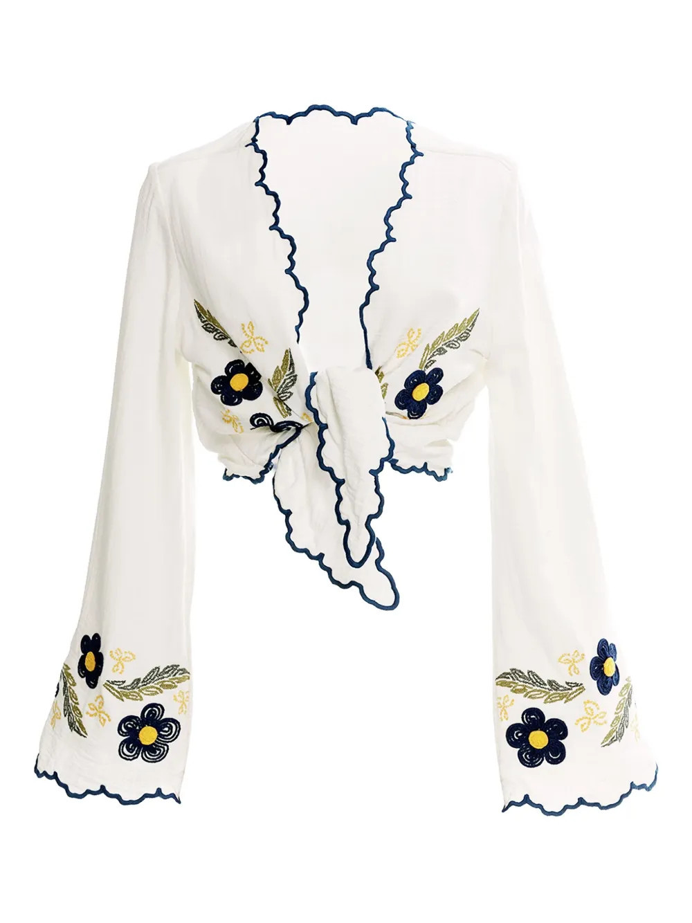 Agua Bendita embroidered bell-sleeve top - White | Farfetch Global