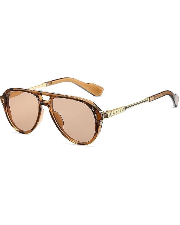 Vintage Retro 70s Sunglasses for Women Men, Fashion Disco Glasses, Double Bridge Aviators | Amazon (US)