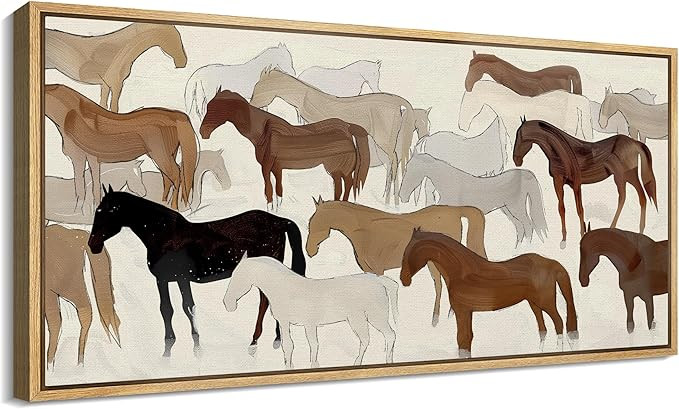 SIGNFORD Extra Large Framed Canvas Print Wall Art Abstract Illustration of Horses in Neutral Tone... | Amazon (US)