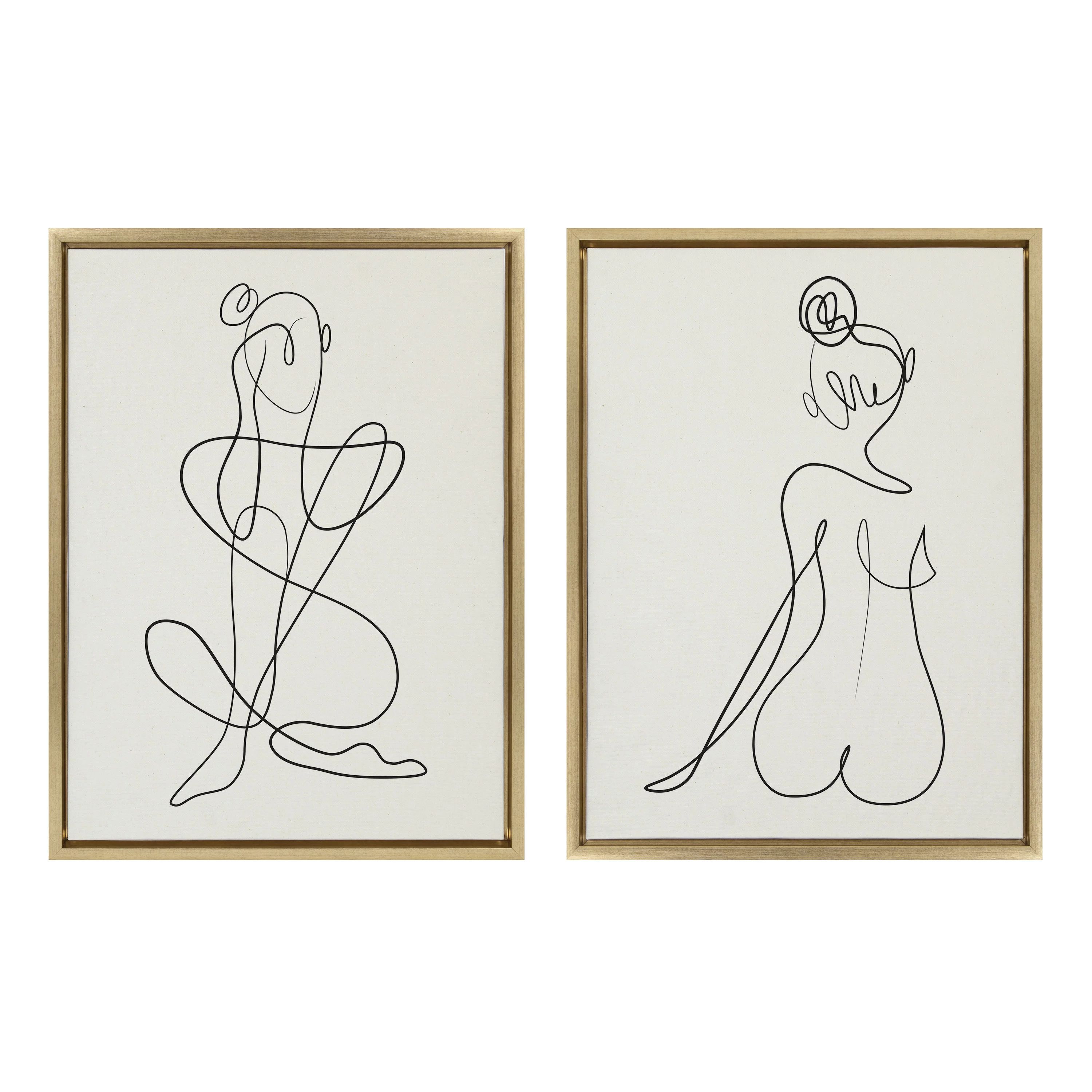 Kate and Laurel Sylvie Thinking of You Line Art BW and Sitting Beauty Black and White Framed Line... | Walmart (US)