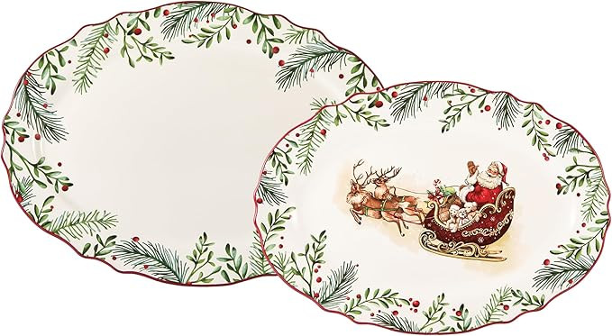 Bico Santa On The Way 16 plus 14 inch Scalloped Oval Platters Set, Set of 2, Microwave and Dishwa... | Amazon (US)