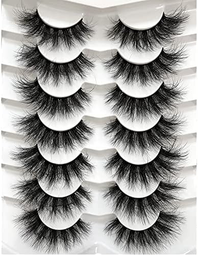 Amazon.com: Pooplunch False Eyelashes Cat-Eye Fluffy Faux Mink Lashes 8D Wispy Lashes 7 Pairs Pac... | Amazon (US)