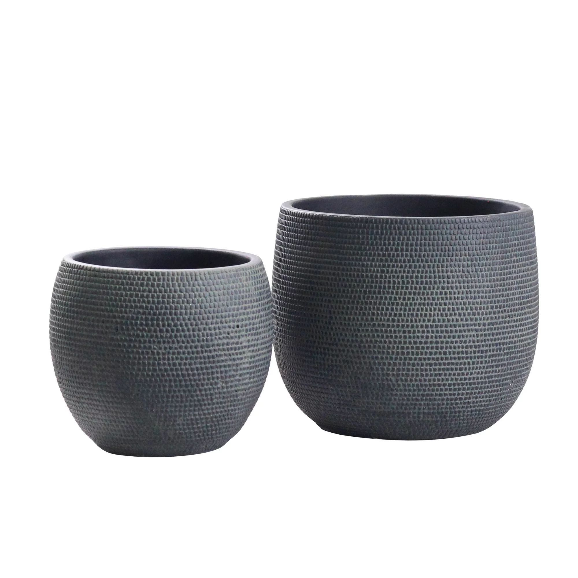 Olly & Rose Barcelona Ceramic Plant Pot Set 2 - Indoor & Outdoor Planters (Black) | Walmart (US)
