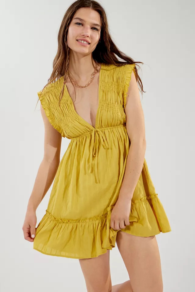 UO Rooney Deep V-Neck Mini Dress | Urban Outfitters (US and RoW)